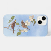 Witte gekleurde Sparrow Audubon Bird met Flowers C iPhone Hoesje (Achterkant horizontaal)