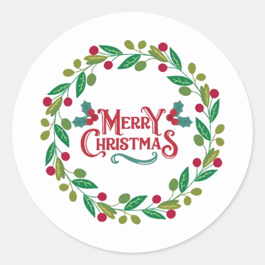 Witte gekranste vrolijke kerst Sticker (Voorkant)