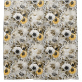 Witte, gele anemonen op een grijs-bruine achtergro douchegordijn (Voorkant)