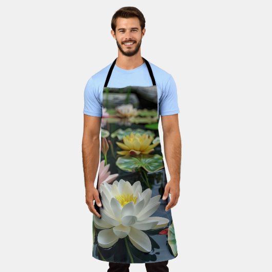 Witte, gele bloeiende lotus schort (Gedragen)