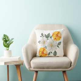 Witte Gele Bloem Bloemen Groene Accent Kussen