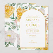 Witte Gele Bloem Boog Huwelijksuitnodiging Kaart (Voorkant / Achterkant)