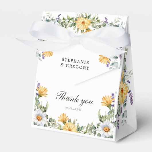 Witte Gele Bloemen Bruiloft Bedankdoosjes (Voorkant Zijde)