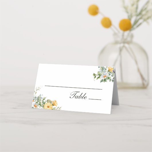Witte Gele Bloemen Bruiloft Plaatskaartje (Voorkant)