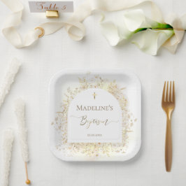 witte gele bloemen Doop Papieren Bordje