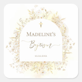 witte gele bloemen Doop Vierkante Sticker