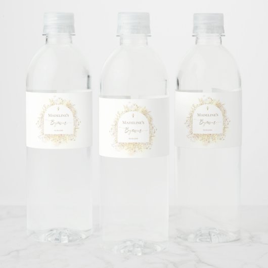 witte gele bloemen Doop Waterfles Etiket (Flessen)