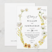 Witte & Gele Bloemen Huwelijk 2 Kaart (Voorkant / Achterkant)