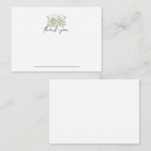 Witte & Gele Bloemen Notecard Dank u Notitiekaartje (Voorkant / Achterkant)