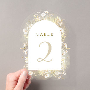witte gele bloemen tafel nummers acryl uitnodigingen