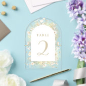 witte gele bloemen tafel nummers acryl uitnodigingen (Insitu (Huwelijk))