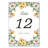 Witte Gele Bloemen Trouwtafel nummer Kaart (Achterkant)