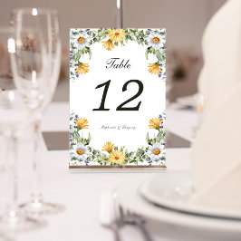 Witte Gele Bloemen Trouwtafel nummer Kaart