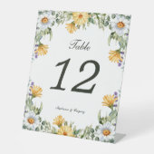 Witte Gele Bloemen Trouwtafel nummer Reclamebord Met Voetstuk (Voorkant)
