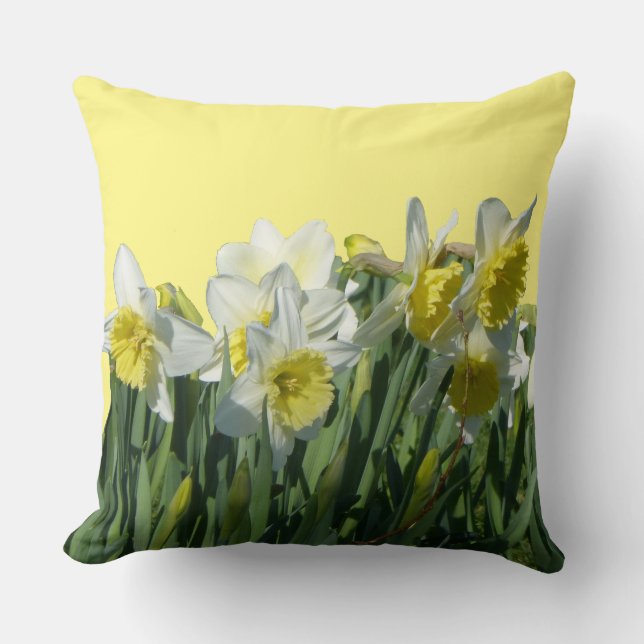 Witte Gele Daffodils Cust. Sierkussen (Voorkant)