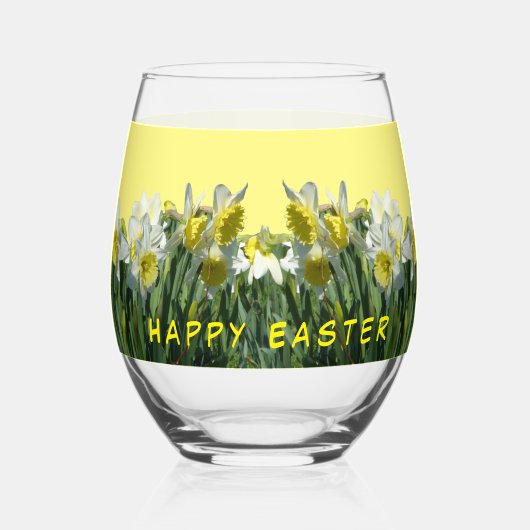 Witte gele Daffodils Cust. Tekst Wijnglas Wijnglas Zonder Voet (Voorkant)