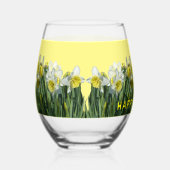 Witte gele Daffodils Cust. Tekst Wijnglas Wijnglas Zonder Voet (Rechts)