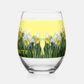 Witte gele Daffodils Cust. Tekst Wijnglas Wijnglas Zonder Voet (Links)