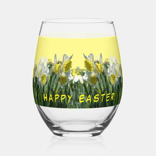 Witte gele Daffodils Cust. Tekst Wijnglas Zonder Voet (Voorkant)