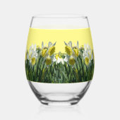 Witte gele Daffodils Cust. Tekst Wijnglas Zonder Voet (Achterkant)