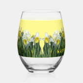 Witte gele Daffodils Cust. Tekst Wijnglas Zonder Voet (Rechts)