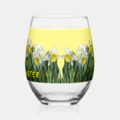 Witte gele Daffodils Cust. Tekst Wijnglas Zonder Voet (Links)
