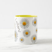 Witte & Gele Daisy gepersonaliseerde gelukzalighei Tweekleurige Koffiemok (Center)