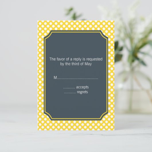 Witte, gele en koolstof polaire dot RSVP kaartje (Staand voorkant)