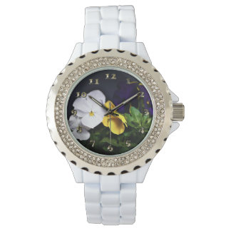 Witte gele en Paarse pansies Horloge