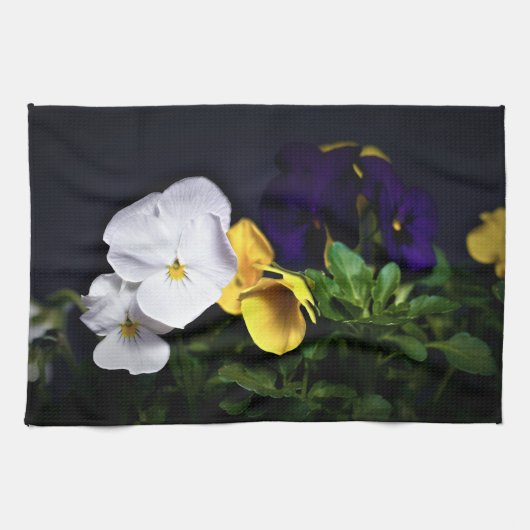 Witte gele en Paarse pansies Theedoek (Horizontaal)
