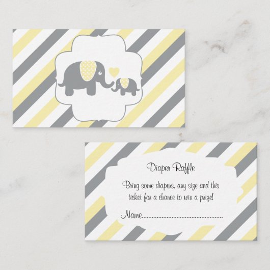 Witte, gele & grijze streep olifanten luier Raffle Informatiekaartje (Voorkant / Achterkant)