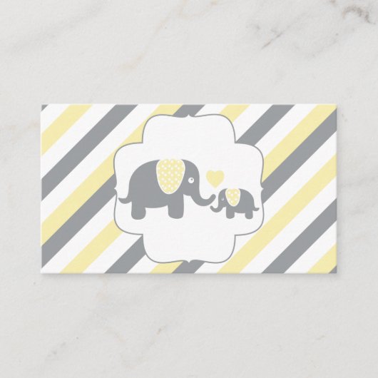 Witte, gele & grijze streep olifanten luier Raffle Informatiekaartje (Voorkant)