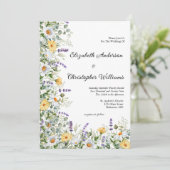 Witte gele lavendel bloemeneucalyptus bruiloft kaart (Staand voorkant)