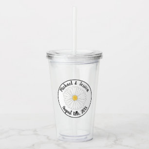 Witte Gele Madelief Bloem Bloemige Bruiloft Acryl Drinkbeker