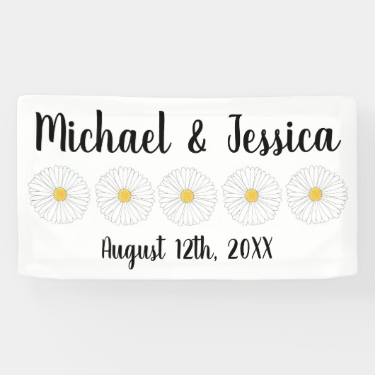 Witte Gele Madelief Bloem Bloemrijke Tuinfeest Spandoek (Horizontaal)