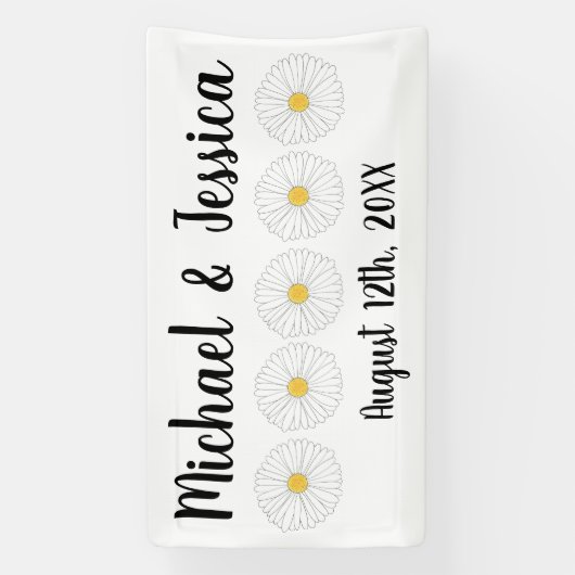 Witte Gele Madelief Bloem Bloemrijke Tuinfeest Spandoek (Verticaal)