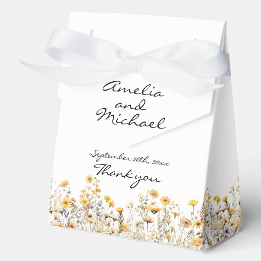 Witte Gele Meadow Wildbloemen Bruiloft Bedankdoosjes (Voorkant)