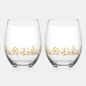 Witte Gele Meadow Wildbloemen Bruiloft Wijnglas Zonder Voet (Achterkant)