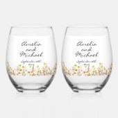 Witte Gele Meadow Wildbloemen Bruiloft Wijnglas Zonder Voet (Voorkant)