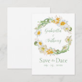 Witte & Gele Narcis Bloem Groen Schrift Save The Date (Voorkant / Achterkant)