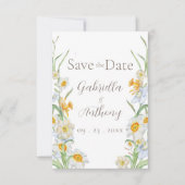 Witte & Gele Narcis Bloemige Bruine Schrift Save The Date (Voorkant)