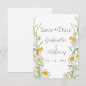 Witte & Gele Narcis Bloemige Bruine Schrift Save The Date (Voorkant / Achterkant)