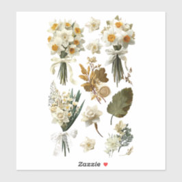 Witte Gele Narcissen Lente Pasen Bruiloft  Sticker