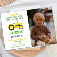 Witte & Gele Tractor Verjaardag Uitnodigingen