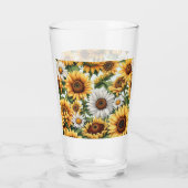 Witte & gele zonnebloem madeliefjes glas (Achterkant)