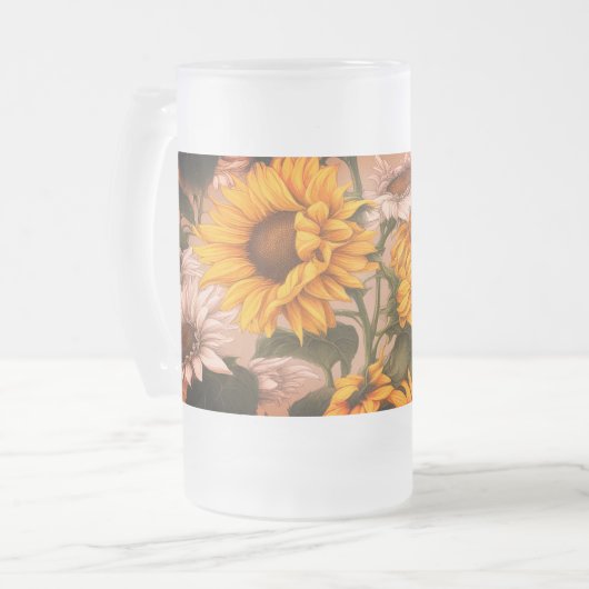 Witte & gele zonnebloemen #3 - matglas bierpul (Voorkant links)