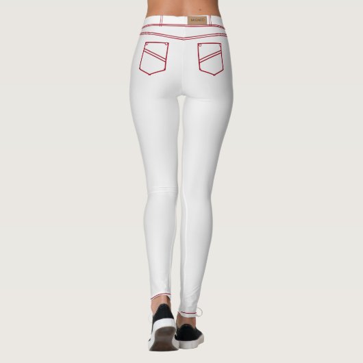 Witte geleiders met rode streep moderne Leggings (Achterkant)