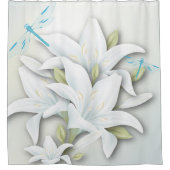 Witte gelilies en libellen douchegordijn (Voorkant)