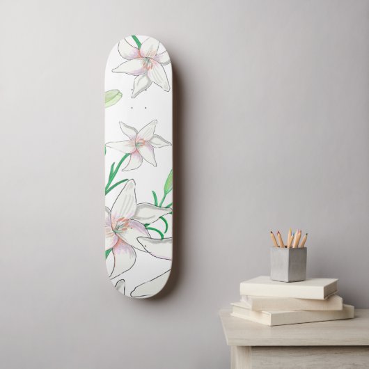 Witte gelilies persoonlijk skateboard (Muurkunst)