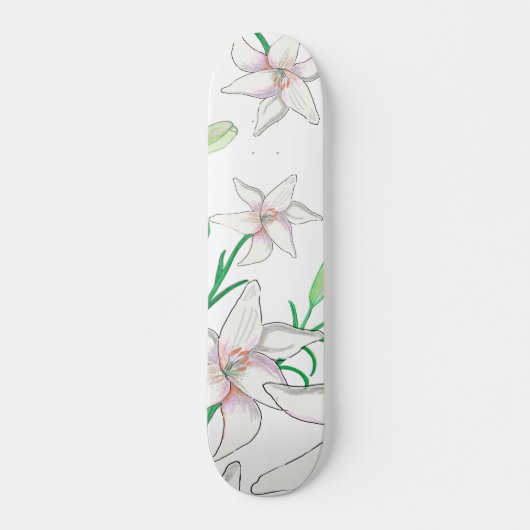 Witte gelilies persoonlijk skateboard (Voorkant)